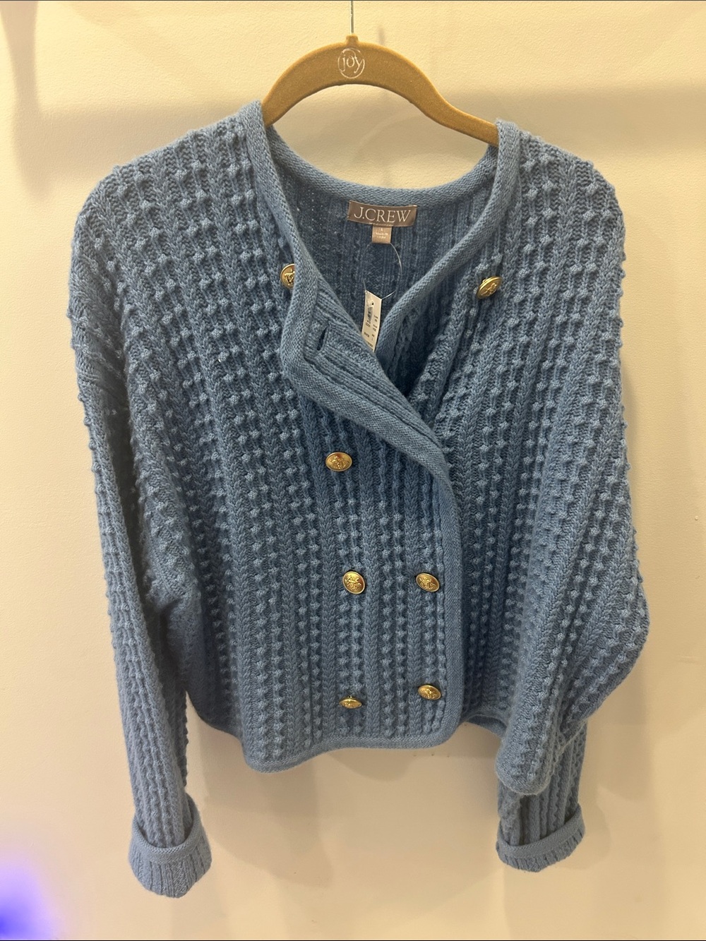J. Crew Light Blue Chunky Knit Double-Breasted Cardigan